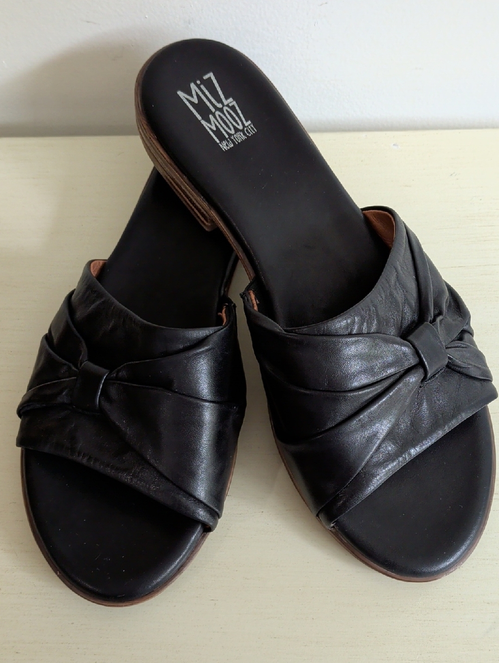 Miz Mooz Black Leather Knot Slide Mules